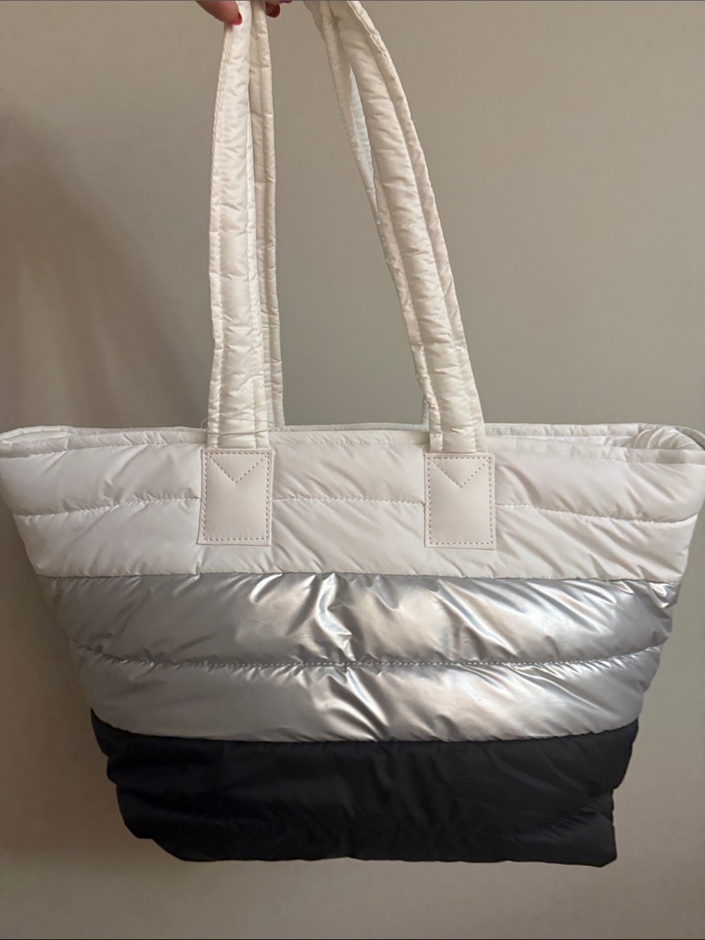 Wildfox White Silver Black Quilted Puffer Tote